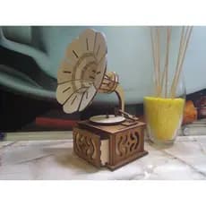 Mini Gramofone Vintage em MDF - Quebra-Cabeça 3D, Decoração Retro, Presente Musical