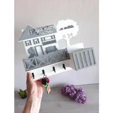 Porta-Chaves e Porta-Cartas "Aqui Mora a Felicidade" em MDF 3D - Casinha Decorativa com Frase Afetiva
