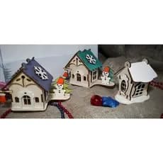 Kit 3 Mini Casas Natal 3D MDF - Vilarejo Enfeite Mesa