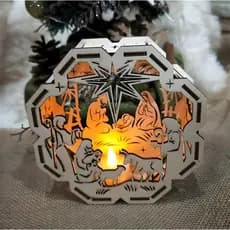 Presépio/Luminária  em MDF 3mm – Porta Vela Natalino Artesanal