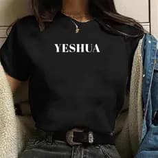 Camiseta feminina de algodao preta Yeshua Minimalista