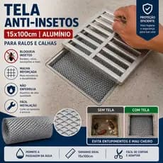 Tela Anti-Insetos 15x100 Malha Reforçada de Alumímio Expandido Proteção para Ralos e Calhas