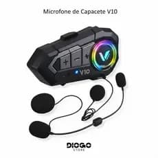 Fone Bluetooth V10 para Capacete de Moto, IPX6 à prova d’água, Bluetooth 5.3, Microfone HQ c/Redução de Ruído, Compatíve