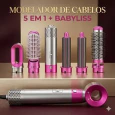 Escova Secadora 5 em 1 110V + Babyliss Profissional 1000W Modeladora Alisadora Anti Frizz com Acessórios Cabo Giratório