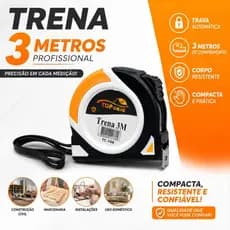 Trena 3 Metros Profissional com Trava Automática Fita Métrica Compacta e Resistente