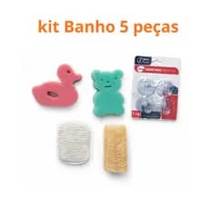 Kit Banho Completo 5 Itens Esponjas + Bucha Vegetal + Ganchos Ventosa Banheiro