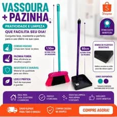 Vassoura com Pazinha Cabo Longo Kit Limpeza Prático Resistente para Casa Pátio