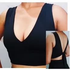 Cropped Verão Feminino Amarrar nas costas Decote V regata.