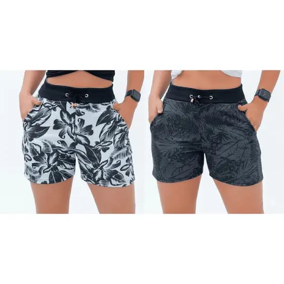 Kit 2 Shorts Feminino Florido Bolso Blogueira