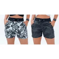 Kit 2 Shorts Feminino Florido Bolso Blogueira
