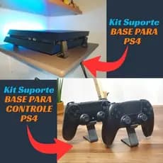 Kit Suporte Playstation Ps4 Pro Fat Slim Horizontal Pezinho Ps4 Pro Fat Slim+Suporte para controle