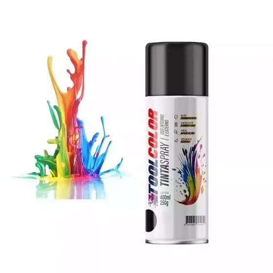 Tinta Spray Preto Fosco 400ml Tool Color Secagem Rápida Alta Cobertura