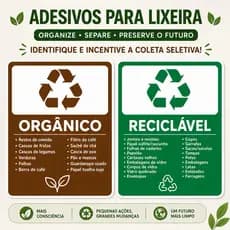 Kit Coleta Seletiva Adesivos Para Lixeira Orgânico e Reciclável 12x12 / 18x18
