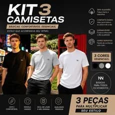 Kit 3 Camisetas básicas masculina 100% algodão original NN logo minimalista confortável casual dia a dia