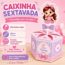 Kits Caixinha Sextavada Personalizada 7,5cm com Haste e Topo Centro de mesa| Qualquer Tema | Festa Infantils