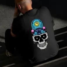 Camiseta Masculina Estampada Caveira Skate 100% Algodão Estilo Conforto Diário Do Tamanho P ao GG