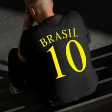 Camiseta Masculina Estampada Brasil Time 100% Algodão Estilo Conforto Diário Do Tamanho P ao GG