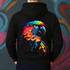 Blusa de Moletom Canguru Estampada Arara Colorido Masculina Confortável Do Tamanho P ao GG