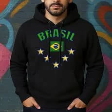 Blusa de Moletom Estampada Brasil Time  Canguru Masculina Confortável Do Tamanho P ao GG