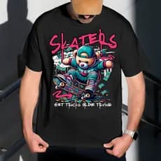 Camiseta Masculina Estampa Urso de Skate 100% Algodão T-shirt Camisa Blusa Do Tamanho P ao GG