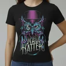 Camiseta Baby Look Feminina Algodão Conforto Qualidade Estampada Coruja de Chapéu Do Tamanho P ao GG
