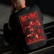 Camiseta Masculina Estampada AC DC Microfone 100% Algodão Estilo Conforto Diário Do Tamanho P ao GG