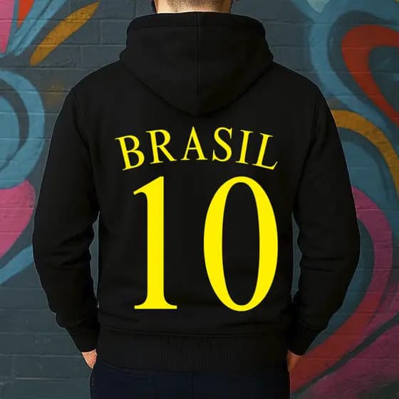 Blusa de Moletom Canguru Estampada Brasil Time Masculina Confortável Do Tamanho P ao GG