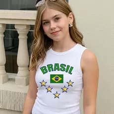 Regata T-Shirt Blusa Canelada Estampada Brasil Time Blusinha Premium Veste do 38 ao 42
