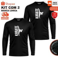 KIT 2 CAMISETAS Manga Longa KARATE Dry-Fit Básica Para Esportes Treino Academia LUTADOR Unissex