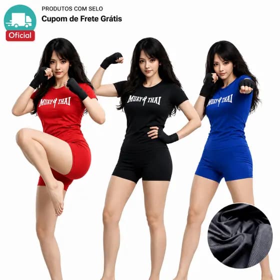 KIT 3 Camisetas Baby Look Feminina MUAY THAI Dry-Fit Esportes Treino Academia ALTA QUALIDADE Fitness