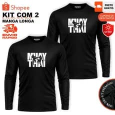 KIT 2 Camisetas Manga Longa MUAY THAI Dry-Fit Slim Anti-Suor Esportes Treino Academia MMA Unissex