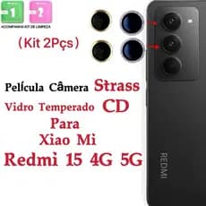 Kit (*2Pçs) Película Câmera Para Xiao Mi Redmi 15 4G 5G Diamante Anel Metal protetor lente Traseira Vidro Temperado