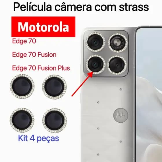 Kit Película Câmera Diamonte Motorola Edge 70 / Edge 70 Fusion / Edge 70 Fusion Plus Brilhente Protetor Lente com Strass