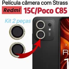 Kit Completa (2 peças)Películas De Câmera com strass Para Redmi 15C /Redmi Poco C85 Protetor De Lente de celular