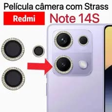 KIT 3 peças Película de câmera Diamante Para Xiaomi Redmi Note 14S protege lentes com Strass Brilhante Brilho