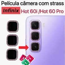 KIT Película de câmera Diamante Para infinix Hot 60i / Hot 60 Pro/Hot 60 Pro Plus protege lente Strass Brilhante Brilho