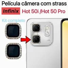 KIT Película de câmera Diamante Para infinix Hot 50i / Hot 50 Pro protege lentes com Strass Brilhante Brilho