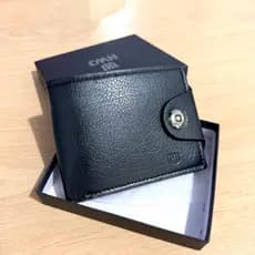 Carteira Masculina Homem Leve Pequena Slim Compacta Fina Couro PU Preta qualidade com caixa de presente