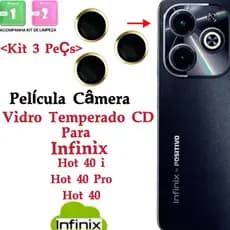Kit (*3Pçs) Película Câmera Para Infinix Hot 40 i 40 Pro 40 Anel Metal protetor lente Traseira Vidro Temperado Colorido