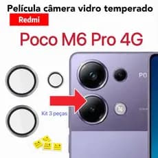 Kit Película Câmera Para Poco M6 Pro 4G Anel De Metal protetor lente Anti Risco Protetor