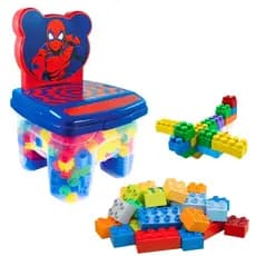 Cadeira Infantil Homem Aranha com Blocos de Montar Encaixe Educativo 48 Peças Grandes