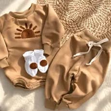 kit Body Moletom 3 peças com meia de algodão peluciado tecido grosso frio inverno boho neutro
