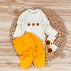 Conjunto 3 Peças Girassol 100% Algodão Macio Confortável Menina Tons Terrosos Recém Nascido Maternidade