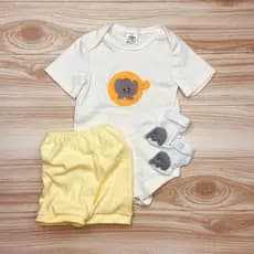 Conjunto 3 peças body 100 % algodão bebê curto verao calor
