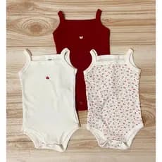 Kit 3 Body Alcinha Regata Bebê Maça Menina 100% algodão Macio Fresquinho Enxoval