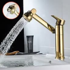 Torneira de água do banheiro de 360 graus Torneira de pia de cozinha de aço inoxidável dourado 304 quente e frio Mixer