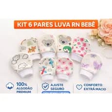 Kit 6 Pares Luvas RN Bebê 100% Algodão Premium – Conforto Macio  Menino e Menina
