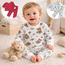 Pijama Infantil RN Conjunto Manga Longa Confortável Malha Suave Bebe 0 a 3 meses.