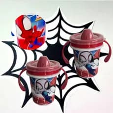 Kit 2 Copos Com Alça e Tampa Removivel Caneca Infantil de Treinamento 330ml Plasutil Homem Aranha