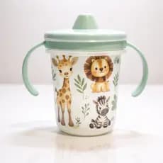 Copos Com Alça e Tampa Removivel Caneca Infantil de Treinamento 330ml Plasutil Bichinhos Safari